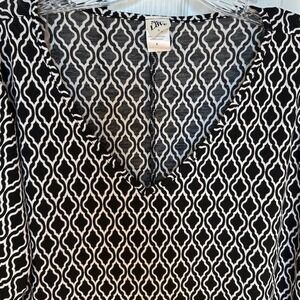 Sew in Love‎ Women's Black White Geometric Print Long Sleeve Tunic Blouse LG